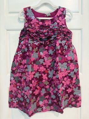 Old Navy Girls Floral Dress Size S 6-7 Pink Purple Ruffle Bodice Spring Easter